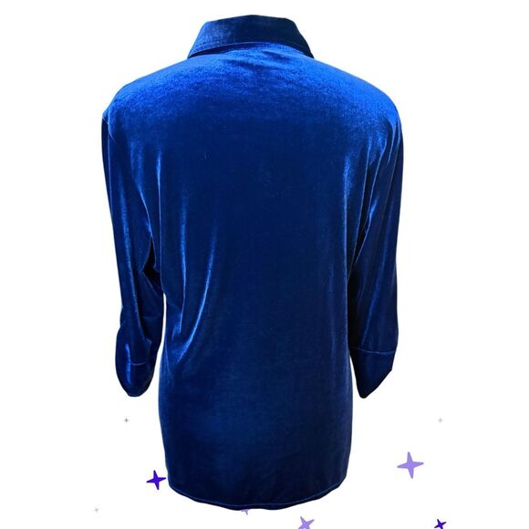 Peck & Peck Midnight Blue Velour Blouse Sz. XL Holidays Occasion Stretch - Picture 5 of 6